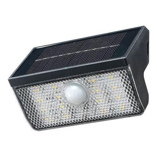 オーム電機 LT-SO40DW ソーラーウォールライト 昼間充電、夜点灯 3段階調光 人感センサー付 400lm ブラック