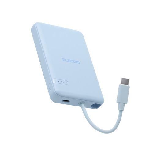 エレコム DE-C62-5000BU モバイルバッテリー 5000mAh 小型 USB-Cケーブル一体型 スマホ等充電可ブルー