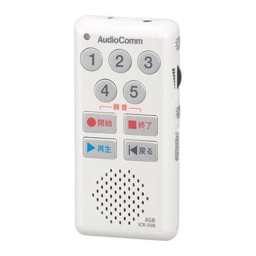 オーム電機 ICR-55N 簡単ICレコーダー 内蔵メモリー 8GB 録音最大34時間 伝言・備忘録に 録音最大5件 誤作動防止のホールド機能付 ホ