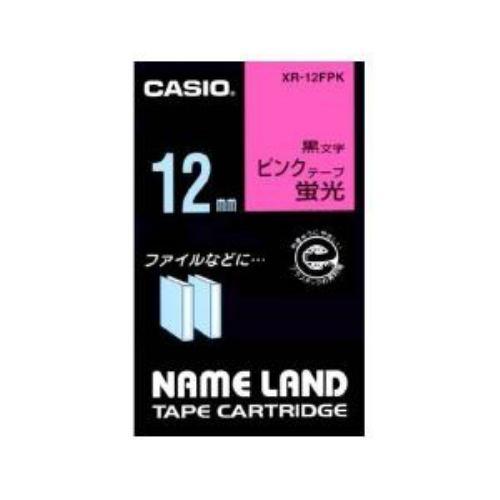 カシオ ネームランド 蛍光色テープ 12MM幅(蛍光ピンクテープ/黒文字) XR-12FPK