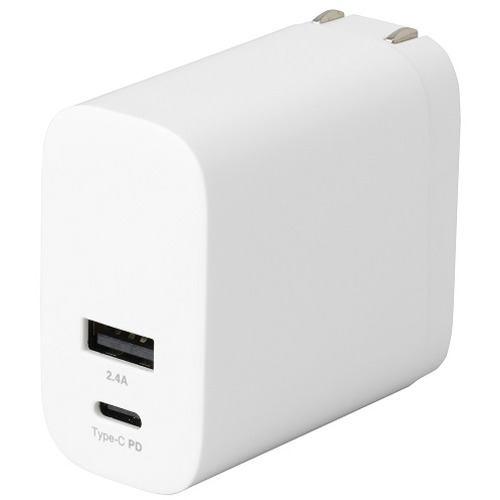ナカバヤシ JYU-ACU07W 30W PD充電対応 USB Type-C 1ポート+USB-A 1ポート 充電器 ホワイト