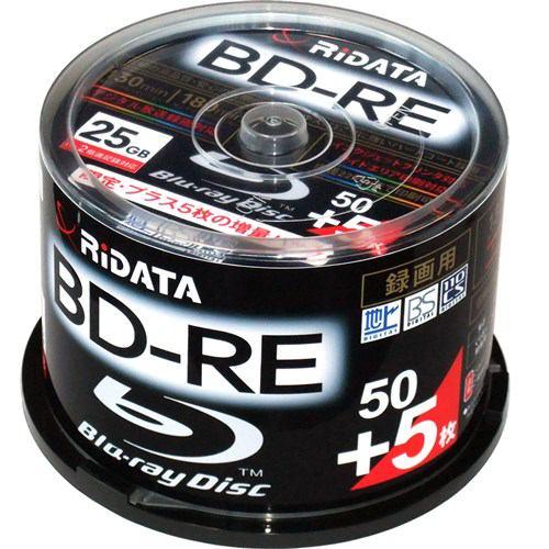 RiDATA BDRE130PW2X50+5SPC 繰り返し録画用BD-RE ワイドプリントレーベルディスク 1～2倍速 25GB 50+5枚スピン
