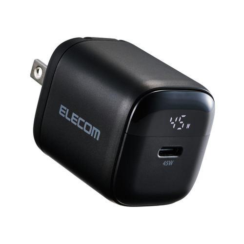 エレコム MPA-AC13145BK USB充電器 PD対応 45W USB-C 電力ディスプレイ付き GaN ブラック
