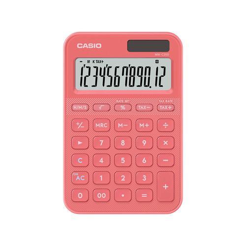 カシオ計算機 MW-C20D-CL-N デザイン電卓 ミニジャスト型カラフル 12桁表示 税計算機能あり コーラル