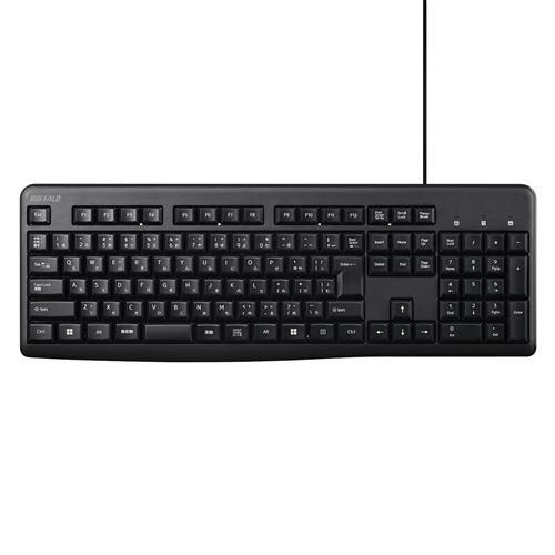 BUFFALO BSKBU110BK 有線キーボード メンブレン 日本語配列 109キー レーザー刻印 角度調整スタンド搭載 ブラック