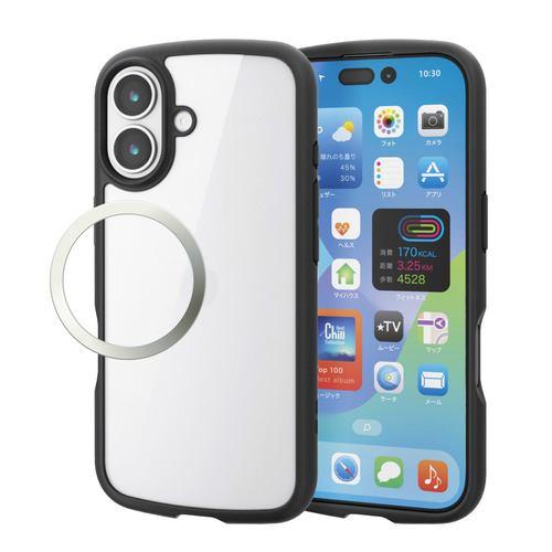 エレコム PM-A25ATSLFCGBK iPhone 17 ケース 磁気吸着対応メタルステッカー付 背面ガラス TOUGH SLIM LITE ブ