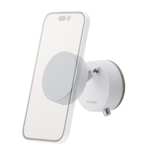 エレコム P-DSMSCWWH スマホホルダー マグネット MagSafe対応 真空吸盤固定 折りたたみ式 スマホ対応 ホワイト