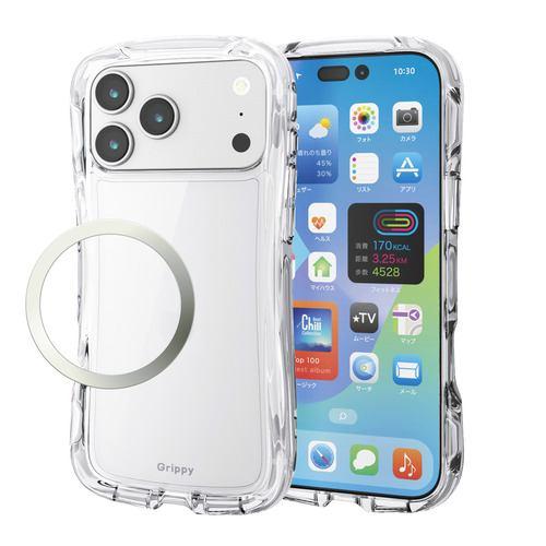 エレコム PM-A25DGRPACR iPhone 17 Pro Max ケース 磁気吸着対応メタルステッカー付 Grippy クリア