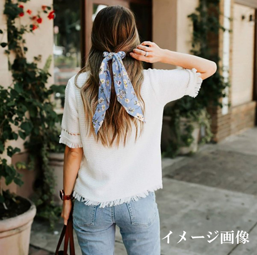 スカーフ形ヘアゴム シュシュ 大きい蝶結び おしゃれ ヘアアクセサリー リボン 髪  ブラック - 画像3