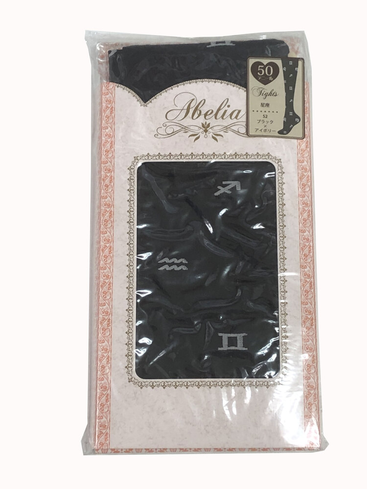 柄タイツ カラータイツ 50デニール 星座ロゴ柄 9  ブラックアイボリー - 画像2