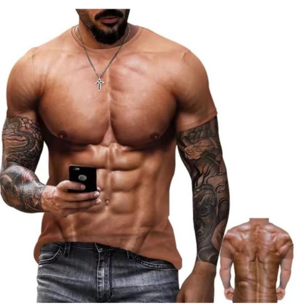 3Dプリント 筋肉 Tシャツ 大きサイズ 男女兼用 面白いプリント マッスル 仮装 コスプレ XL - 画像1
