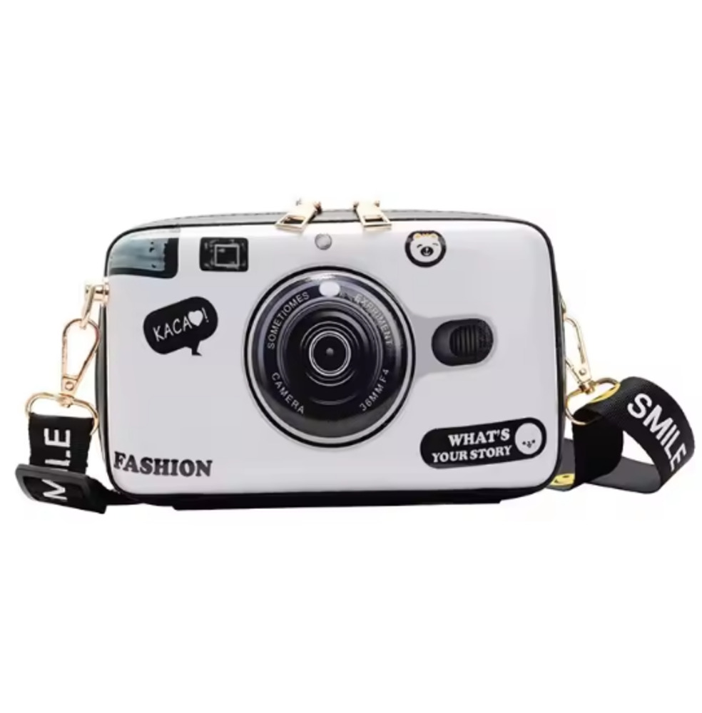 バッグ ショルダー 斜めがけ レディース 女性用 カメラ ストラップ スマイリー 白 - 画像1