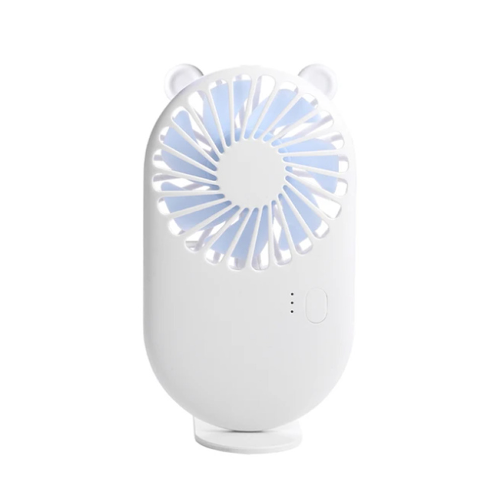 ハンディファン ミニ扇風機 卓上 3段階風量 USB充電式  オフホワイトくま - 画像1