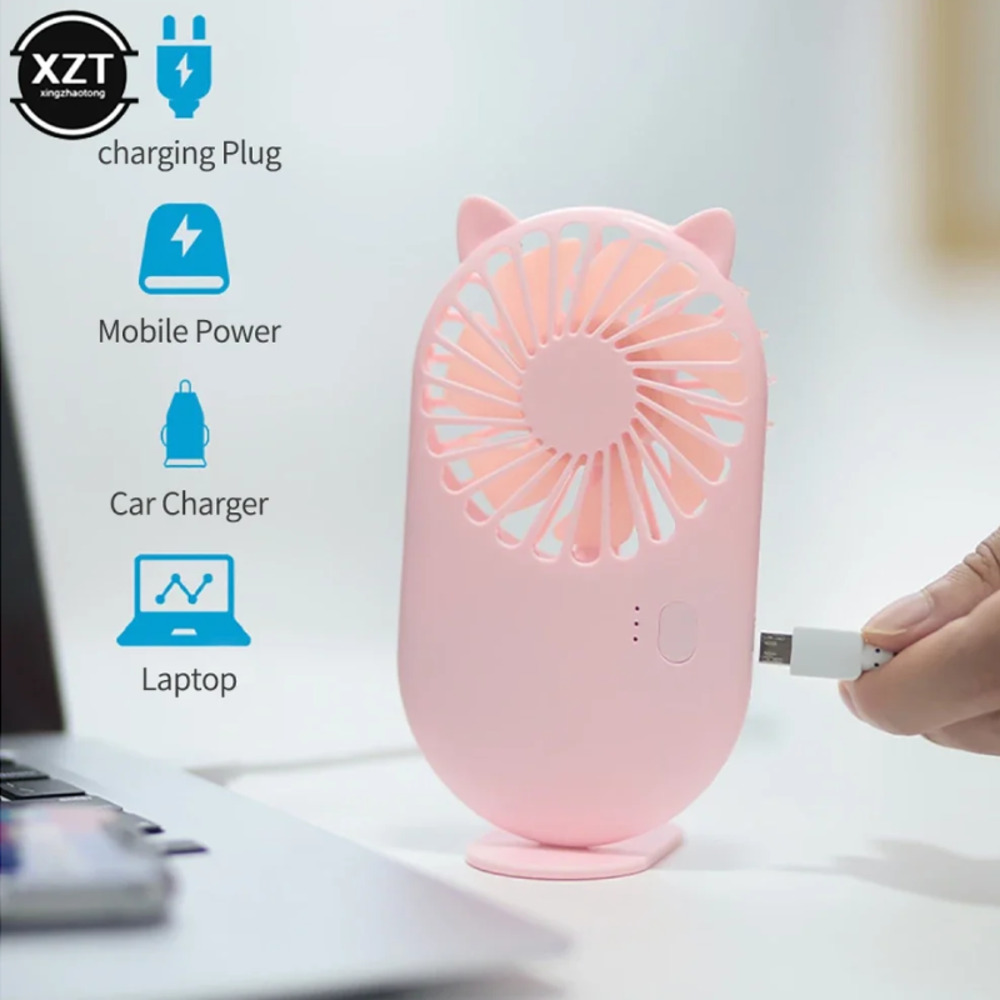 ハンディファン ミニ扇風機 卓上 3段階風量 USB充電式  オフホワイトくま - 画像3