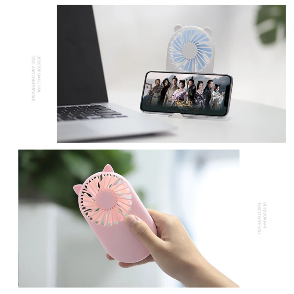 ハンディファン ミニ扇風機 卓上 3段階風量 USB充電式  オフホワイトくま - 画像4