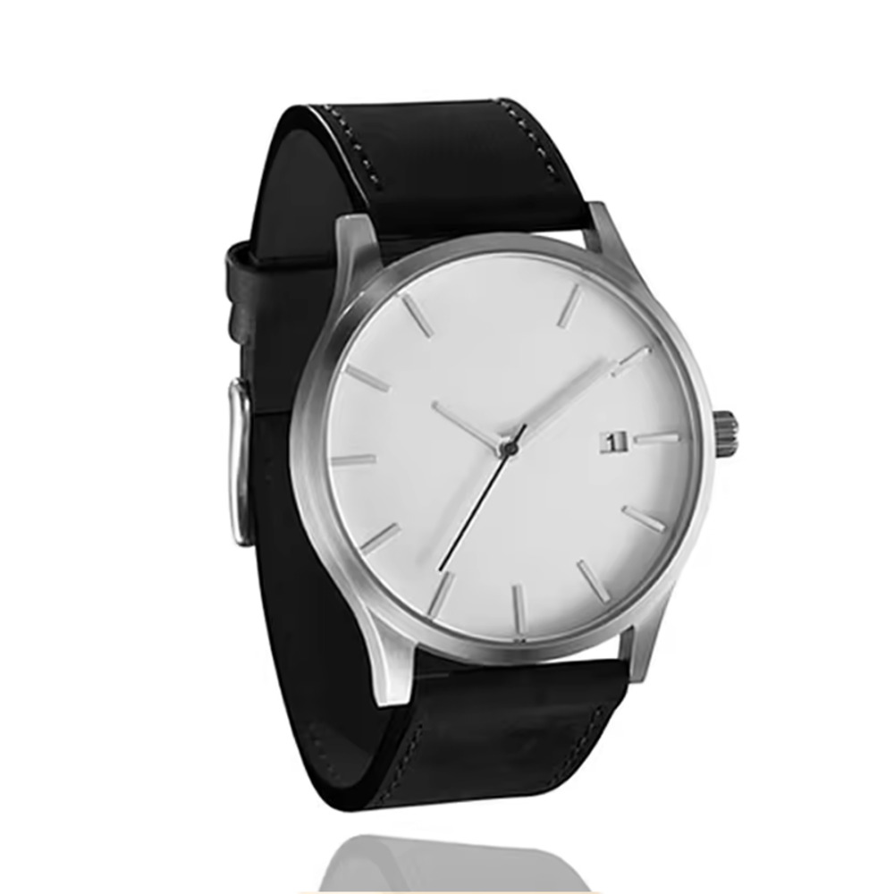 メンズ 腕時計 ミリタリー スポーツ カジュアル フェイクレザー 男性 シンプル おしゃれ ギフト 黒×白 - 画像1