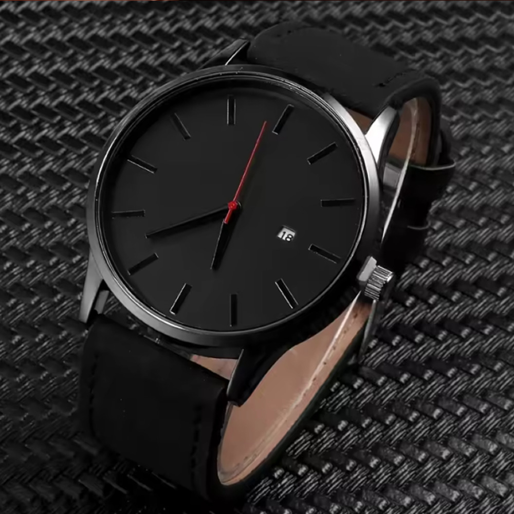 メンズ 腕時計 ミリタリー スポーツ カジュアル フェイクレザー 男性 シンプル おしゃれ ギフト 黒×白 - 画像2