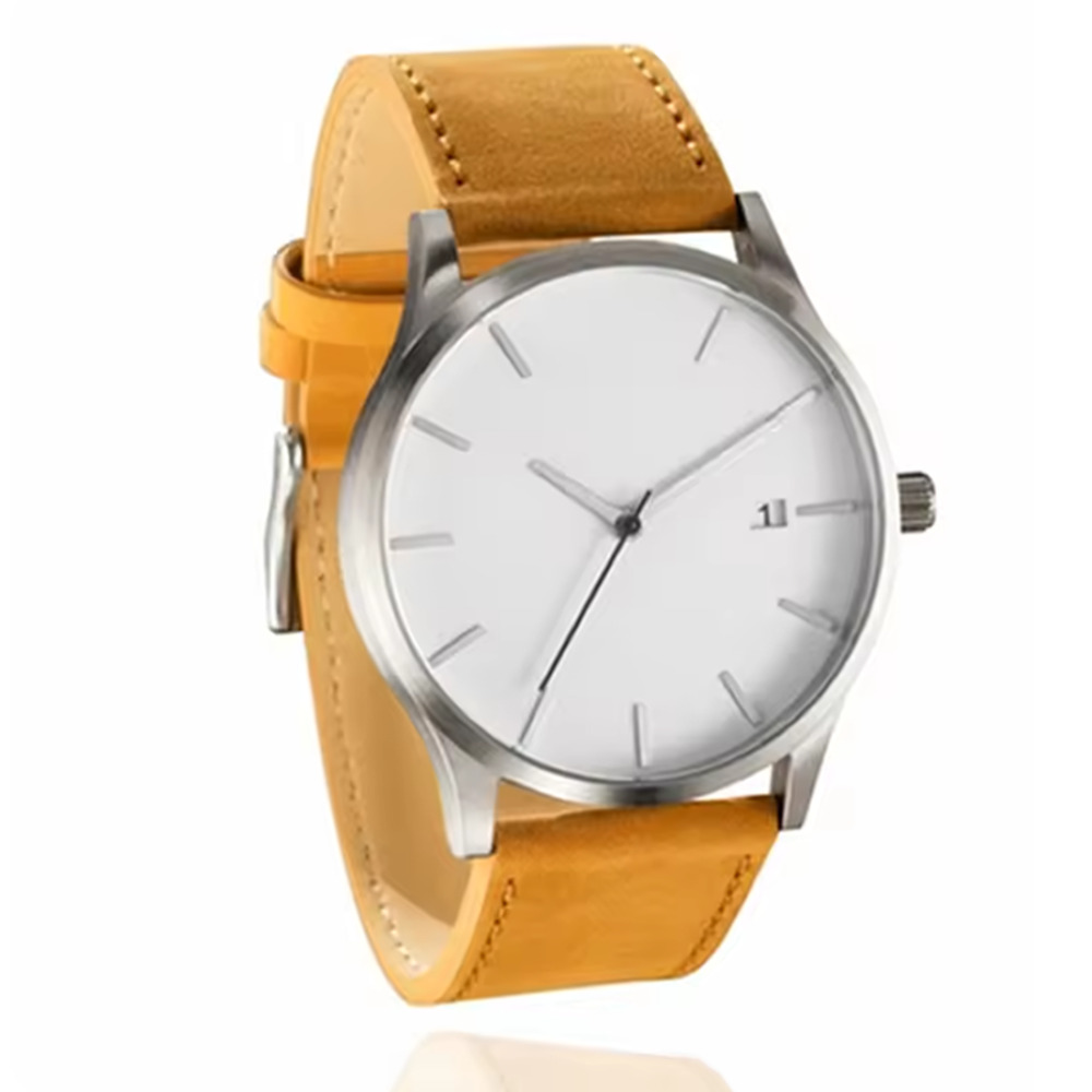 メンズ 腕時計 ミリタリー スポーツ カジュアル フェイクレザー 男性 シンプル おしゃれ ギフト 茶×白 - 画像1