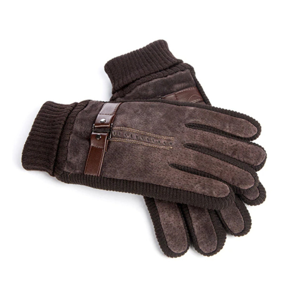 メンズ スウェード リブ編み 革手袋 グローブ タッチスクリーン対  G033コーヒー-XXL - 画像1