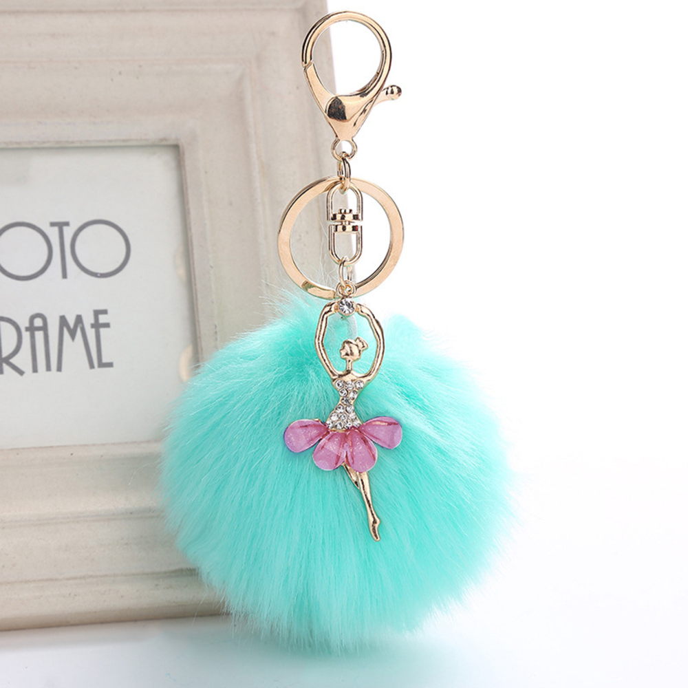 キーホルダー ポンポン レディース ファー ふわふわ バレリーナ かわいい ライトグリーン - 画像1