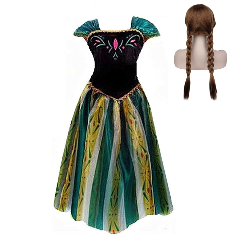 アナと雪の女王 アナ ウィッグセット 緑 コスプレ大人用 ドレス ウィッグ ネックレス 3点セット ハロウ  - 画像1