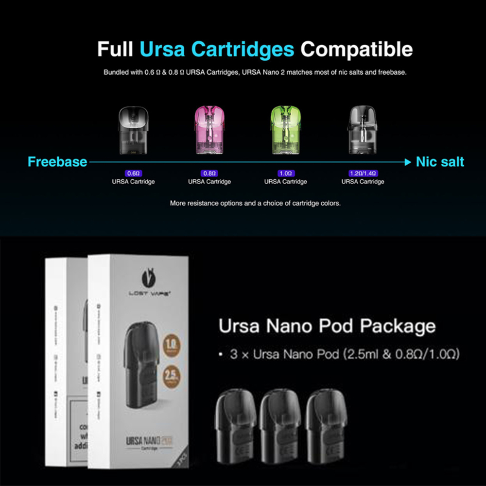 Lost Vape Ursa ウルサナノ シリーズ ポッドカートリッジ 3個入り ロストべイプ 0.6Ωミックスカラー - 画像3