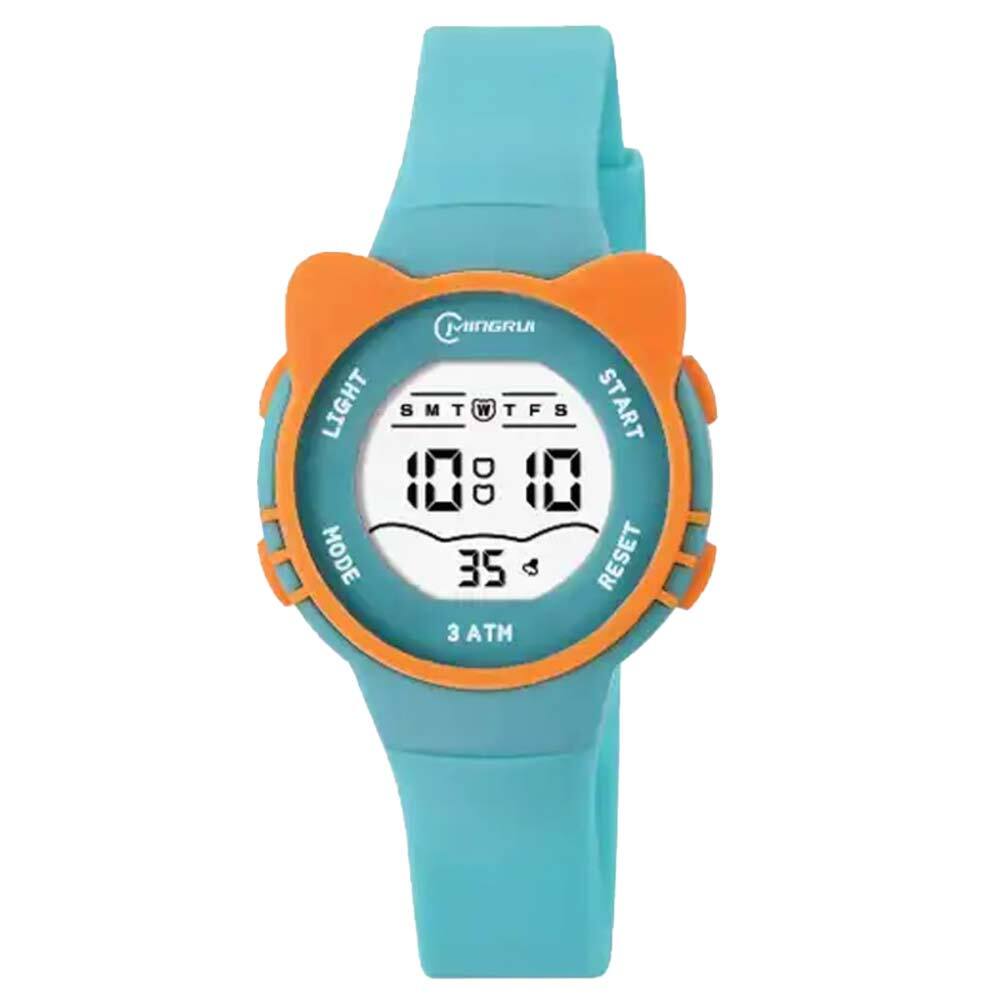 送料無料 猫耳 腕時計 レディース 子供 かわいい ネコ シリコン 多機能 生活防水 光る 猫  水色 - 画像1