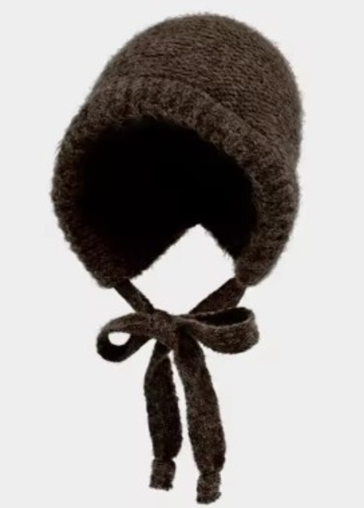 かわいい 女性 帽子 ストラップ付 もこもこ ファッショナブル   ダークブラウン - 画像1