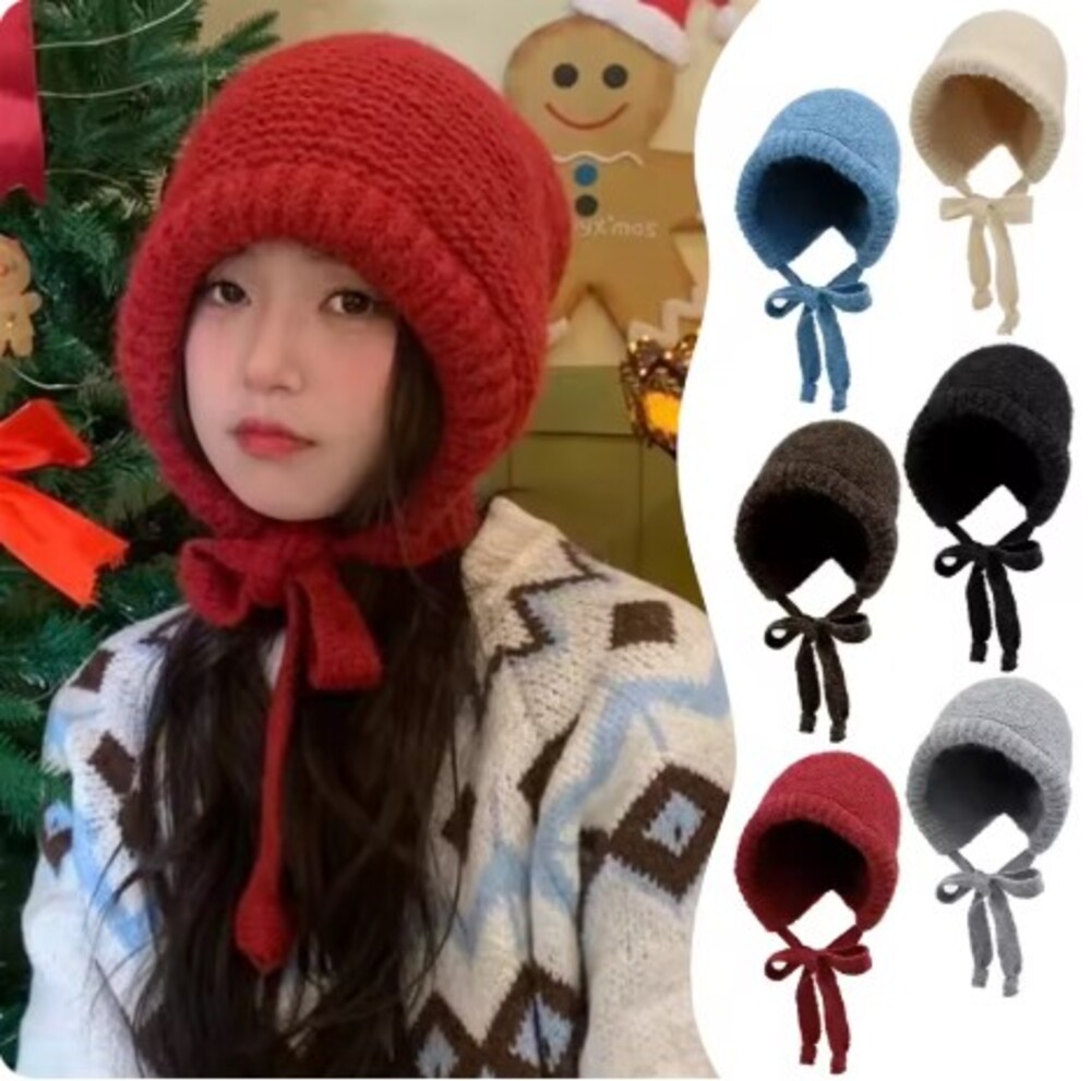 かわいい 女性 帽子 ストラップ付 もこもこ ファッショナブル   ダークブラウン - 画像3